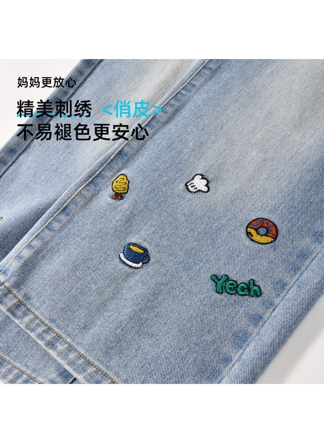 Babu Bean Girl's Two-piece Set, Spring And Autumn Fashion, Short Hoodie With Cartoon Embroidery And Versatile Jeans For Big Kids - Image 5